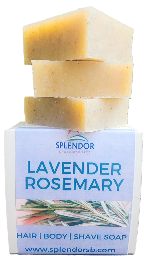 Splendor Lavender Rosemary Essential Oil Bar Soap – Handmade, Vegan, Natural, Cold Process Soap for Hair, Body & Beard – Aromatherapy Bar with Moisturizing Oils for Men & Women (10.5oz) - Splendor Santa Barbara