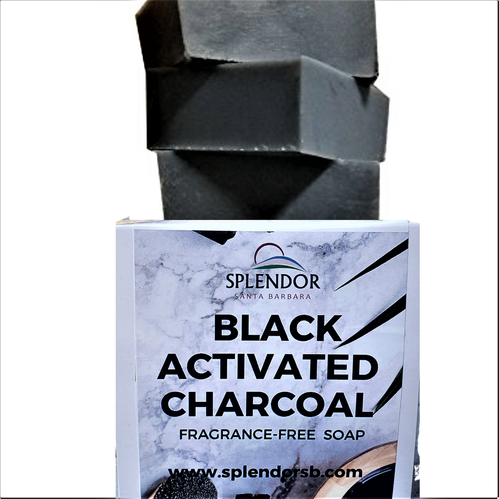 Black Activated Charcoal Soap (10.5oz) Unscented Coconut Oil Face & Body Bar Soap Handmade USA, Vegan, Natural, Moisturizing. - Splendor Santa Barbara