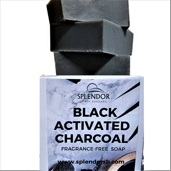 Black Activated Charcoal Soap (10.5oz) Unscented Coconut Oil Face & Body Bar Soap Handmade USA, Vegan, Natural, Moisturizing. - Splendor Santa Barbara