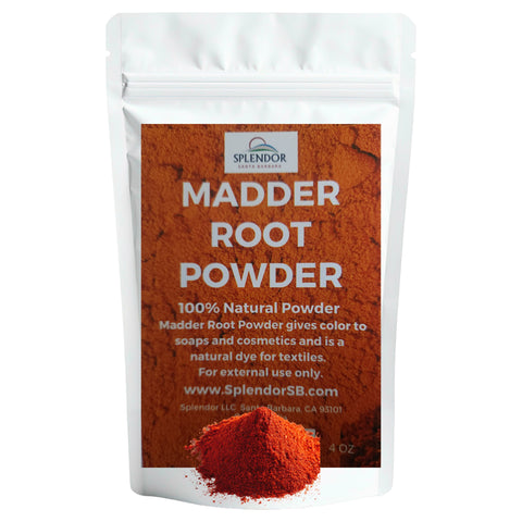 Splendor Madder Root Powder - Natural Sustainable Dye Colorant for Soap Making, Fabric Dyeing & Textile Coloring - Rubia Tinctorum Powder (4oz) - Vibrant Red, Orange & Pink Hues - Splendor Santa Barbara