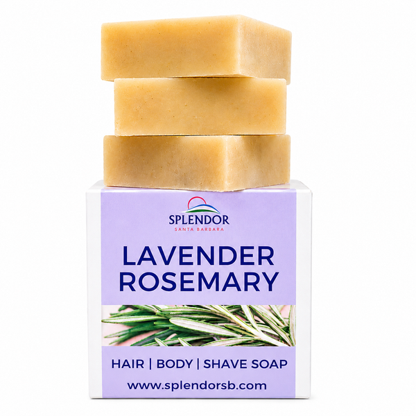 Splendor Lavender Rosemary Essential Oil Bar Soap – Handmade, Vegan, Natural, Cold Process Soap for Hair, Body & Beard – Aromatherapy Bar with Moisturizing Oils for Men & Women (10.5oz) - Splendor Santa Barbara