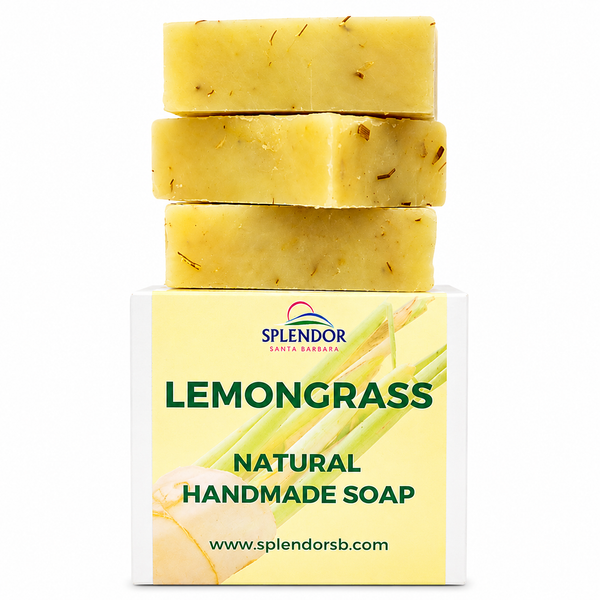 Splendor Lemongrass Herbal Essential Oil Soap – Exfoliating Natural Soap Bar | Cold Process, Vegan, Handmade in USA | Lemongrass Body Soap with Essential Oils | Gentle Skin Cleanser for Face & Body - Splendor Santa Barbara