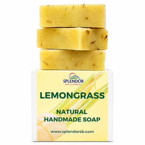 Splendor Lemongrass Herbal Essential Oil Soap – Exfoliating Natural Soap Bar | Cold Process, Vegan, Handmade in USA | Lemongrass Body Soap with Essential Oils | Gentle Skin Cleanser for Face & Body - Splendor Santa Barbara