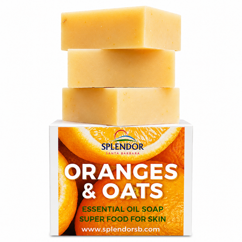 Splendor Sweet Oranges & Oatmeal Bar Soap (10.5 oz)– Handmade Cold-Process Face & Body Soap – Vegan, Moisturizing, Exfoliating – Natural Sweet Orange Essential Oil, Oatmeal & Organic Oils – Gentle Citrus Soap Bar - Splendor Santa Barbara