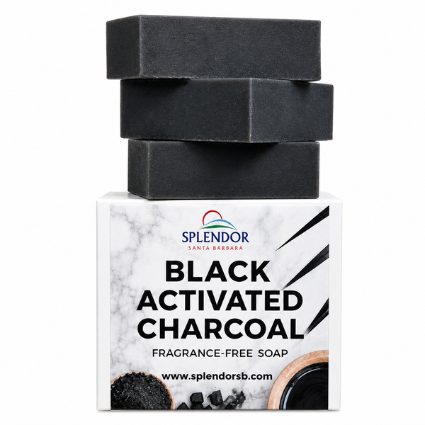 Splendor Black Activated Charcoal Soap Bars -  New & Improved Formula - Unscented Natural Cold-Process Soap - Odor Neutralizer, Handmade & Vegan - Gentle Skin Cleanser for Face, Body, and Hands - Detox & Deep Cleanse - Splendor Santa Barbara