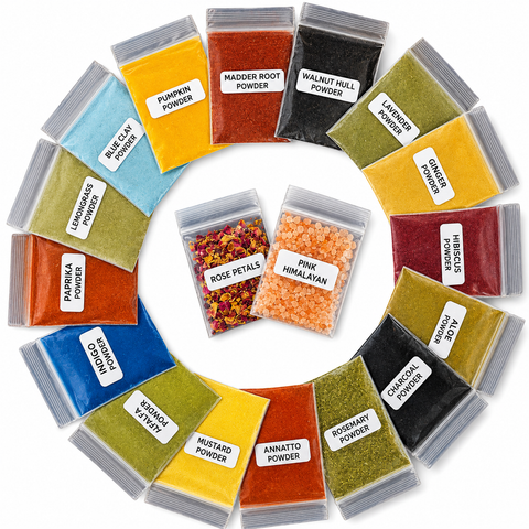 Natural Botanical Colorants Sampler #2 for Soap Making, Cosmetics, and Textiles – 18 Plant-Based Powders, Clays, and Herbs – Indigo, Madder Root, Walnut Hull, Hibiscus, Annatto, Blue Clay, and More