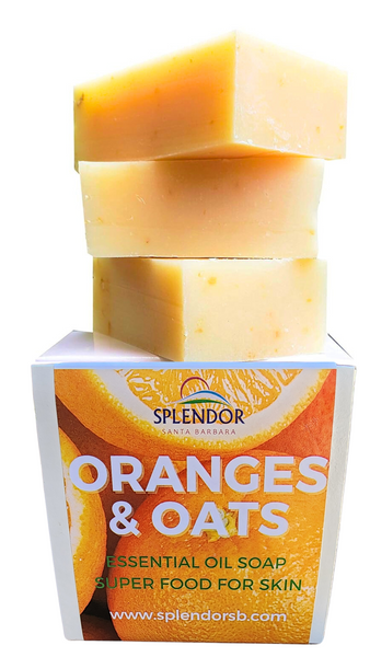 Oranges & Oats Coconut Face and Body Bar Soap Natural with Orange Essential Oil. Gluten-Free Oats. Handmade in USA, Vegan, Moisturizing.