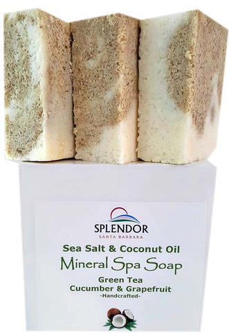 Sea Salt & Coconut Oil Mineral Spa Soap(11 oz) Green Tea Cucumber & Grapefruit. - Splendor Santa Barbara