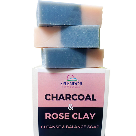 Activated Charcoal & Rose Clay Spa Bar (10.5 oz) Coconut Oil Face & Body Bar Soap Handmade USA, Vegan, Natural, Moisturizing. - Splendor Santa Barbara