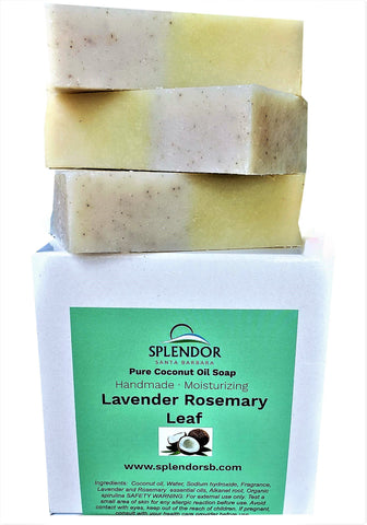 Lavender Rosemary Leaf (10.5 oz) Coconut Oil Face & Body Bar Soap Handmade USA, Vegan, Natural, Moisturizing. - Splendor Santa Barbara
