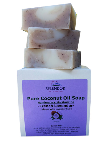 French Lavender (10.5 oz) Coconut Oil Face & Body Bar Soap Handmade USA, Vegan, Natural, Moisturizing. - Splendor Santa Barbara