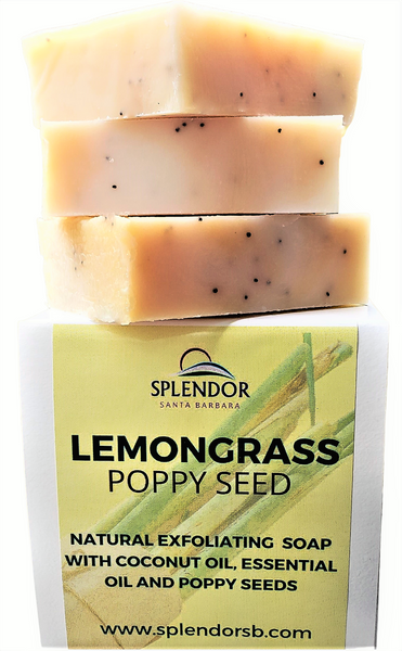 Lemongrass Poppy Seed Exfoliating (10.5 oz) Coconut Oil Face & Body Bar Soap Handmade USA, Vegan, Natural, Moisturizing. - Splendor Santa Barbara