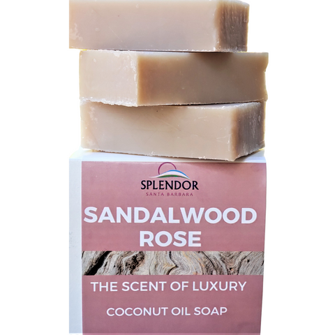 Sandalwood Rose Coconut Oil Face & Body Bar Soap Handmade USA, Vegan, Natural, Moisturizing. - Splendor Santa Barbara
